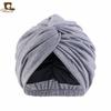 Simulation silk lined headscarf cap, cross twist cap, solid color chemotherapy cap, nightcap, soft cloth cap JDTC