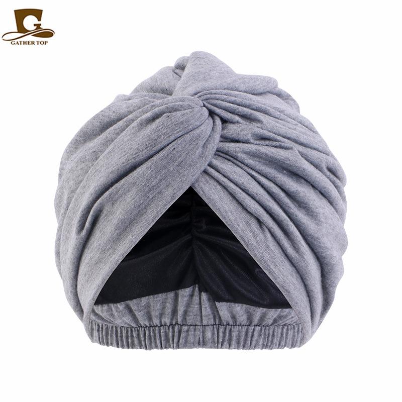 Simulation silk lined headscarf cap, cross twist cap, solid color chemotherapy cap, nightcap, soft cloth cap JDTC