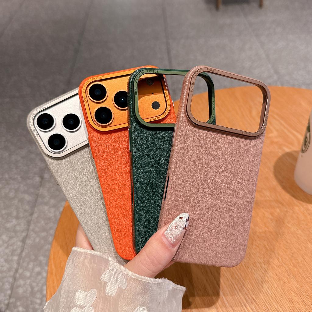 Luxury Matte PU Leather Texture Phone Case for iPhone 17 Air 16 15 14 Plus 13 12 Pro Max Metal Lens Protection Shockproof Cover