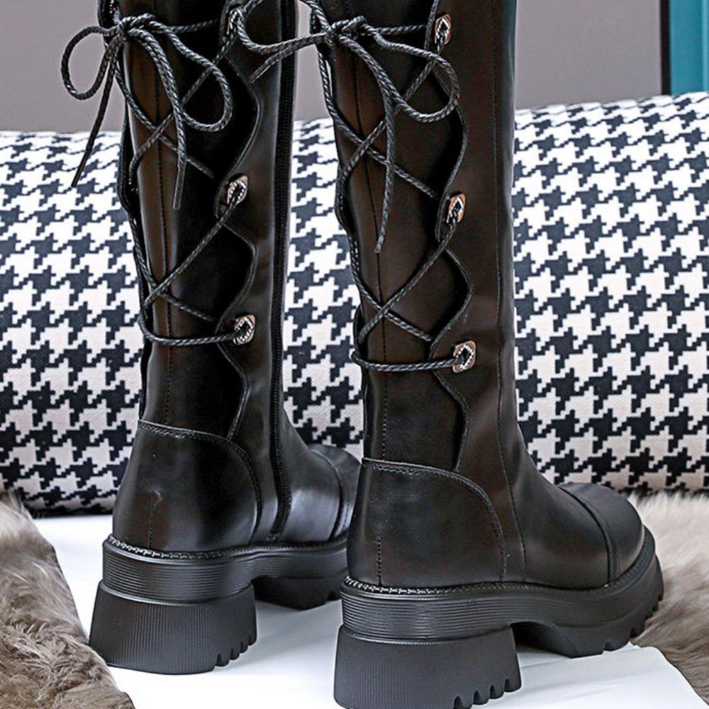 Женские осенне-зимние сапоги в рыцарском стиле в британском стиле на толстой подошве 39 — фото 12