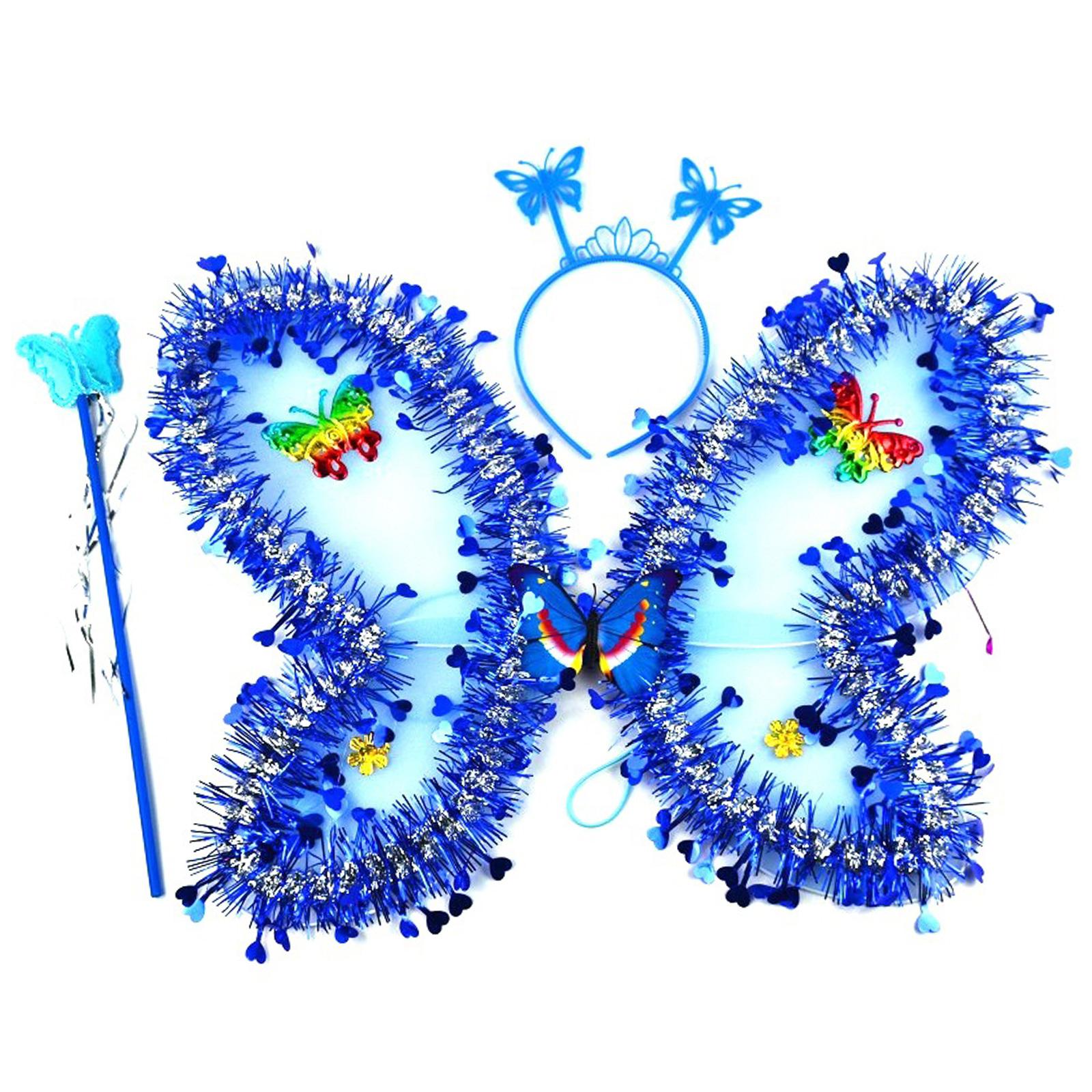 

Butterfly Wings for Girls Kid Glitter Fairy-Wings with Magic Wand Headband Dress Up Angel Wings Halloween Costume Wings синій