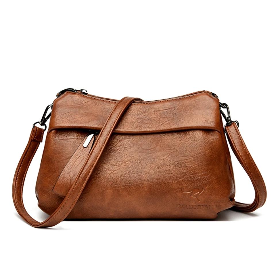 Women's Black Crossbody Bag with Embossed Kangaroo Logo Three Main Compartments Leather Shoulder Bag