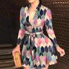 6 #new autumn and winter models, long-sleeved collar straps, fashionable and sexy printed dress style
