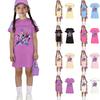 Lässiges Kinder-Rundhals-Pulloverkleid mit kurzen Ärmeln