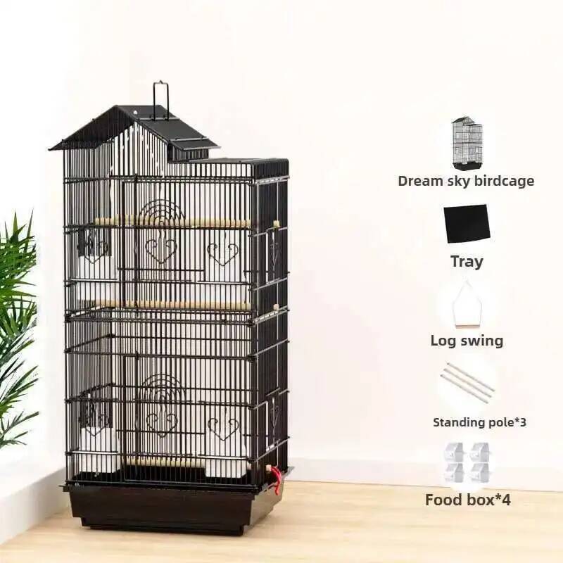 Budgie Parrot Cage Bird Cage Special Black Phoenix Peony Bird Breeding Cages Large Home Metal Luxury Viewing Villa Bird House L