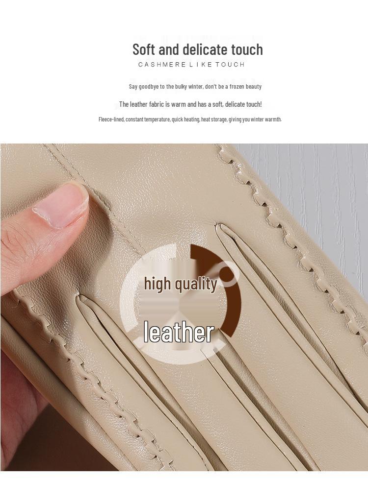Warme Damen-Handschuhe aus PU-Leder mit Stickerei - Herbst/Winter Koreanischer Stil, Figurbetont, Samtfutter, Extra Dick für Radfahren und Autofahren