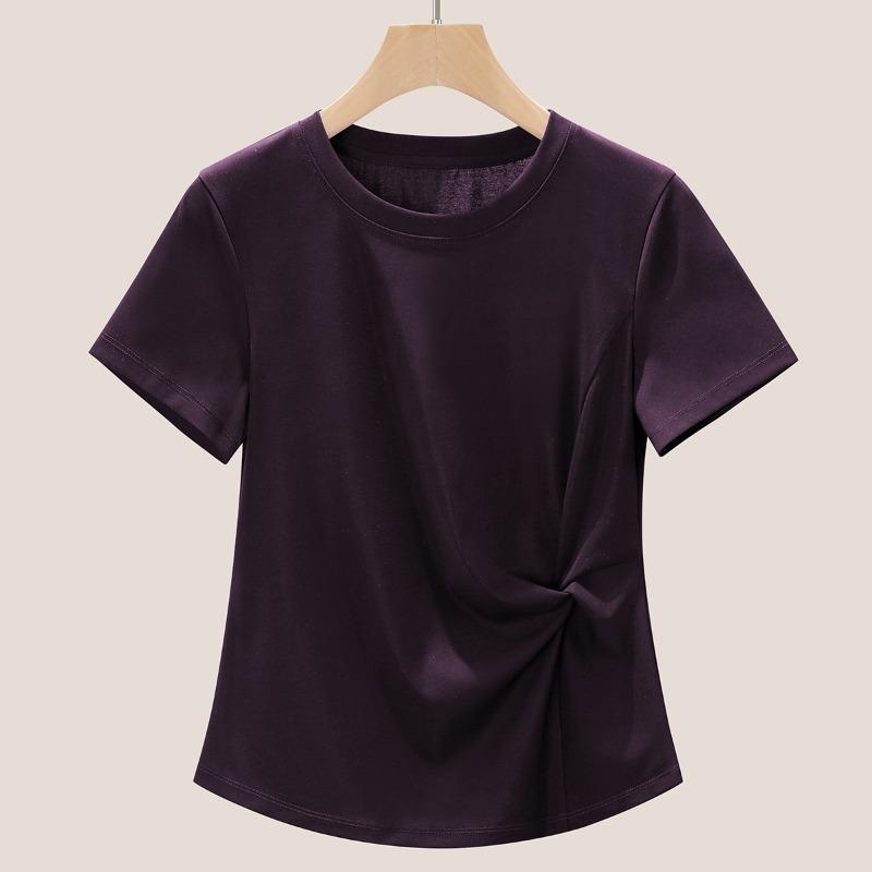 Kink Irregular T-shirt Women's Summer Temperament Is Thin and Chic Round Neck Short-sleeved Top