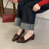 2025 autumn French commuter versatile small leather shoes women's square head thick heel shallow mouth high heel temperament one pedal loafers