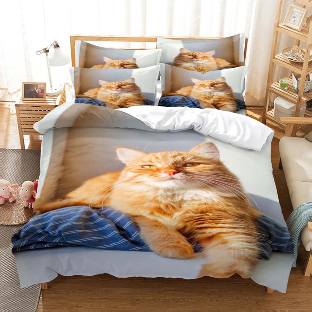 3D Cat Cute Kitten Bedding Sets Quilt Bed Cover Comforter Duvet Cover Pillow Case 2-3 Pieces Sets Kids Adult Bedroom Decoration