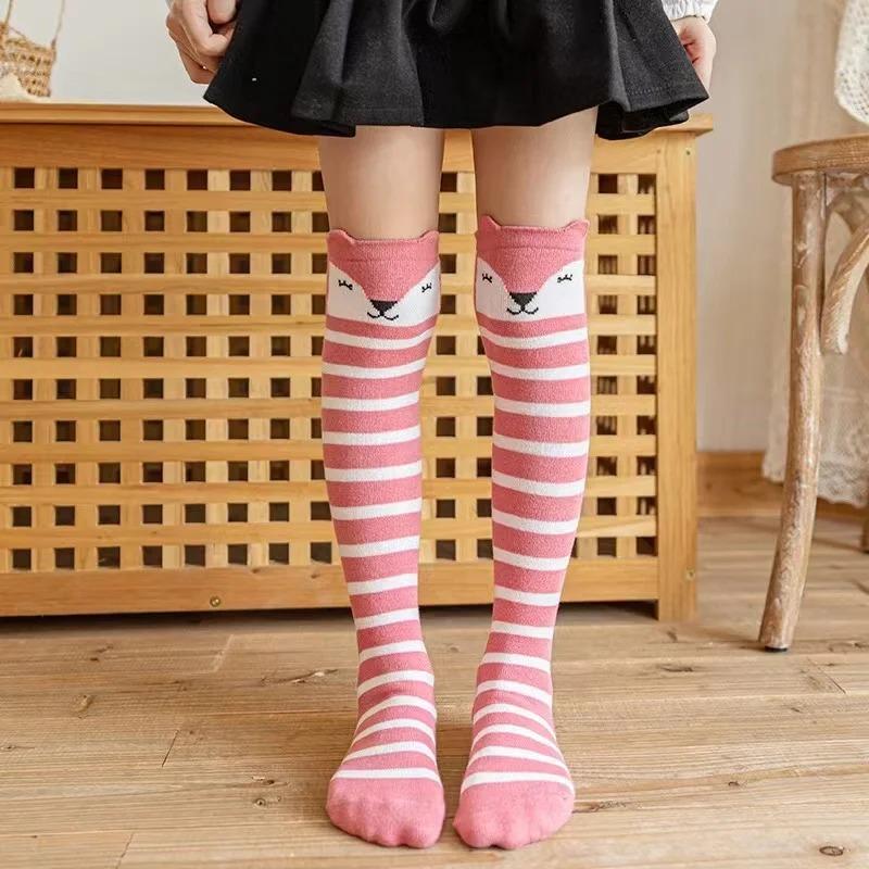 Children Knee High Socks Baby Kids Cartoon Animal Long Cotton Socks for Girls Boys Toddler School Striped Child Trendy