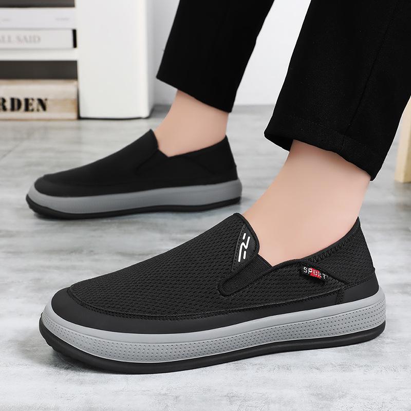 Men's Summer Slip-On Breathable Mesh Shoes - Old Beijing Cloth, Odor-Free, Casual Style