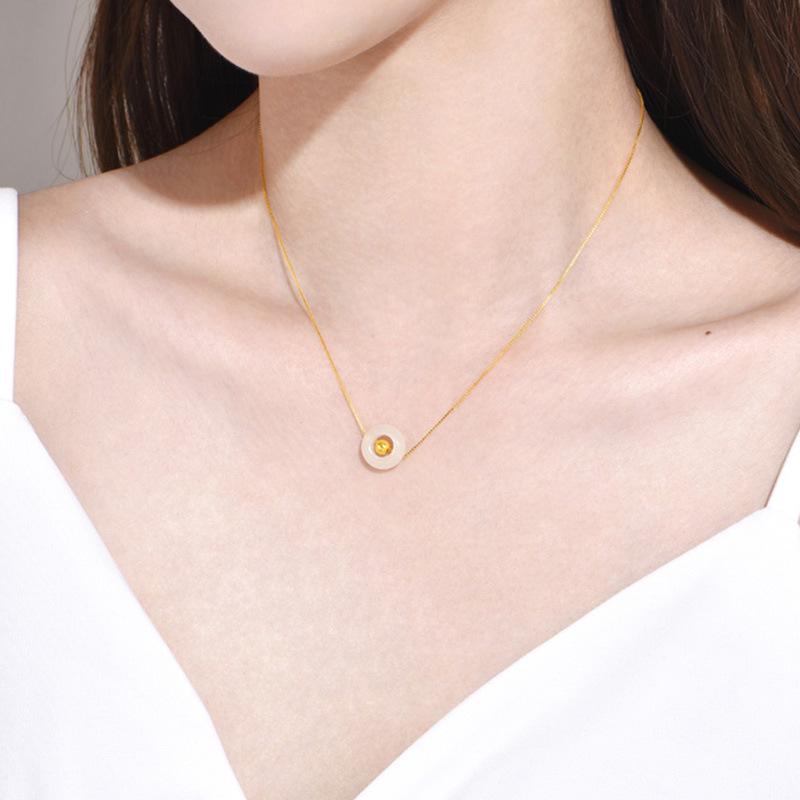 3D 999 Pure Gold & Hetian Jade Luck Beads Women's Necklace Pendant Gift