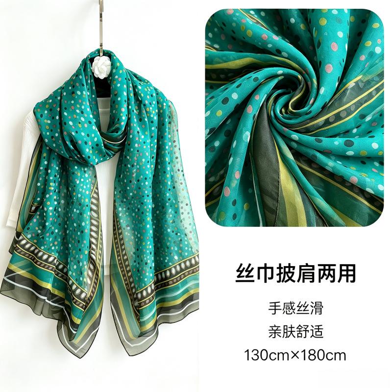 Summer new soft yarn silk scarf large size printed beach scarf rose travel vacation sunscreen scarf spot