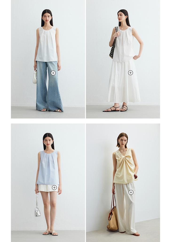 Minimalist round neck shirt, loose and elegant sleeveless shirt