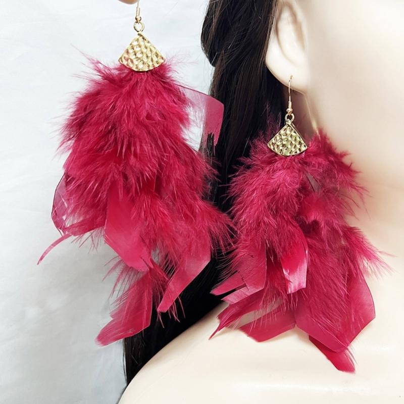 Handmade Bohemian Feather Earrings User Friendly Materials Lightweight Drop Ear Hooks Jewelry Gift
