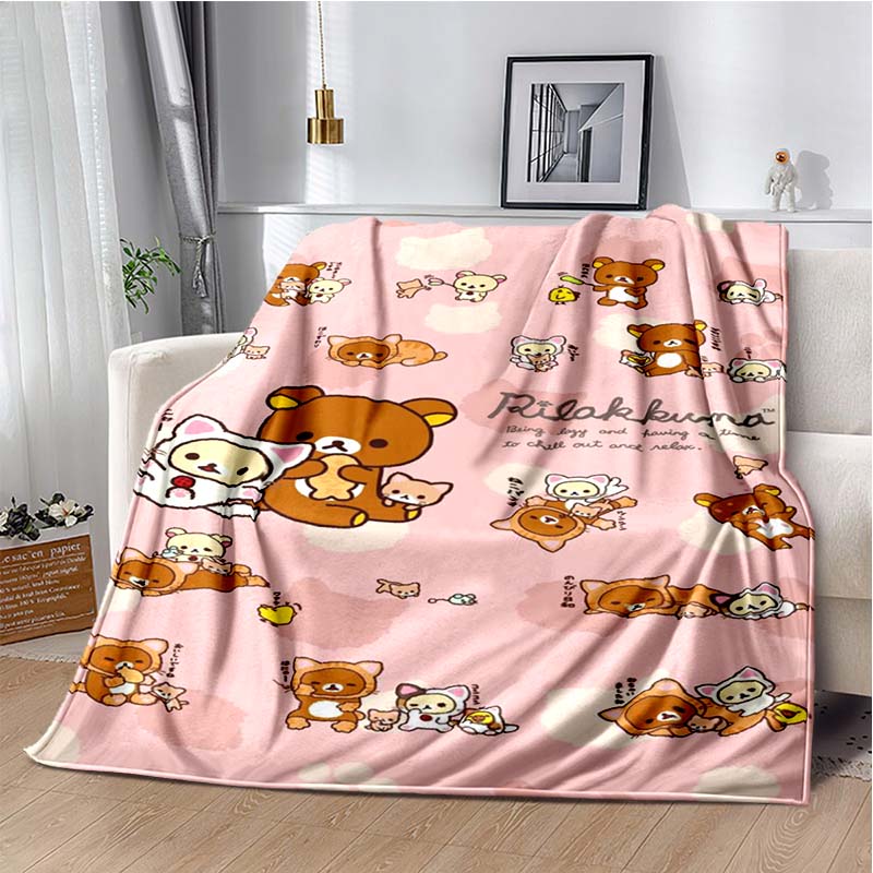 Cute Cartoon Rilakkuma Anime Throws Blanket Kids Super Soft Blankt for Sofa Travel Couch Picnic Flannel Blanket Birthday Gift