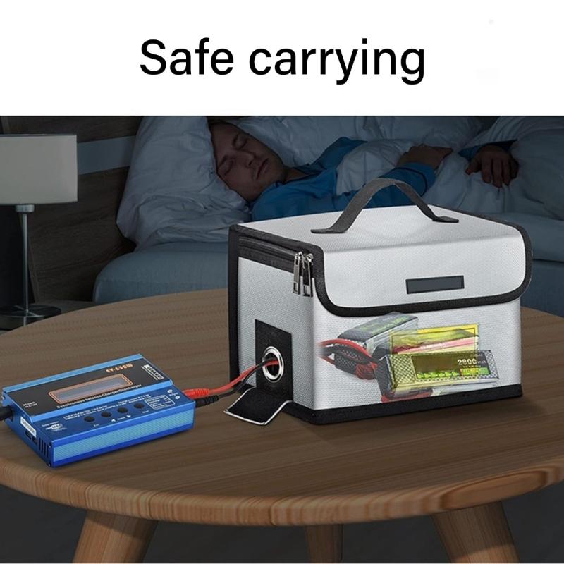 Fire Resistant Battery Organizer Pouch Carrying Handle Zipper System Safe Storage Solution For Models
