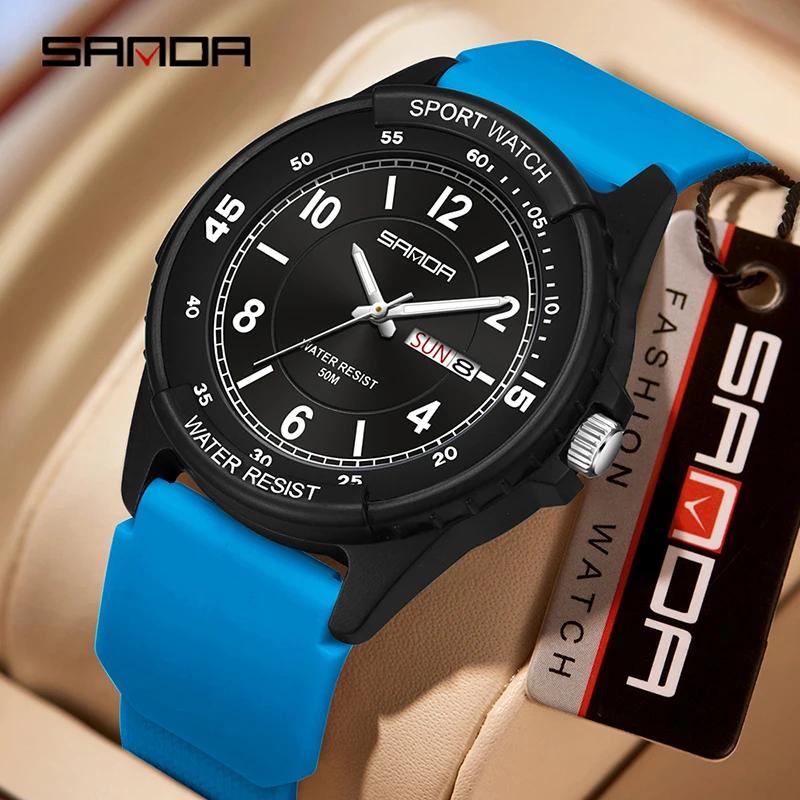 Sanda 6358 Male Female Unisex Student Sports Quartz Watch 5atm Waterproof Luminous Double Calendar Lightweight Drop Resistant