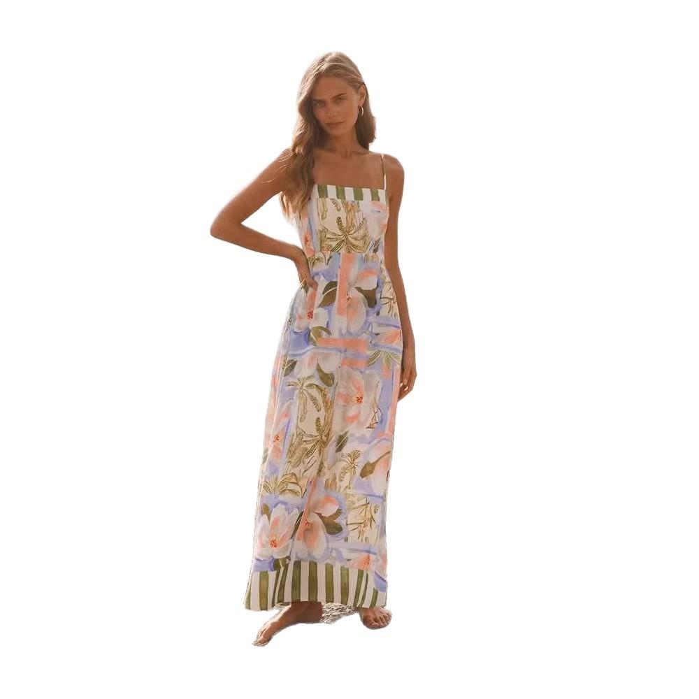 2026 European and American new dress, printed seaside vacation style swinging long dress women's dress