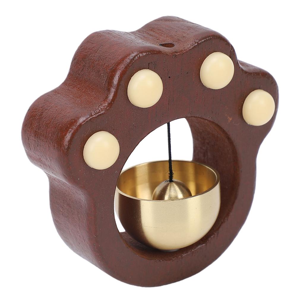 Cat Paw Shopkeeper Bell Wooden Door Chime with Brass Bell Magnetic Installation for Home Office Cabin Tent Walnut Color