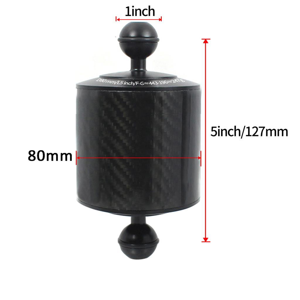Upgrade Carbon Fiber Float Buoyancy Aquatic Arm 1" Dual Ball Floating Dia 80mm Diving Camera Underwater Tray for Gopro Phone SLR