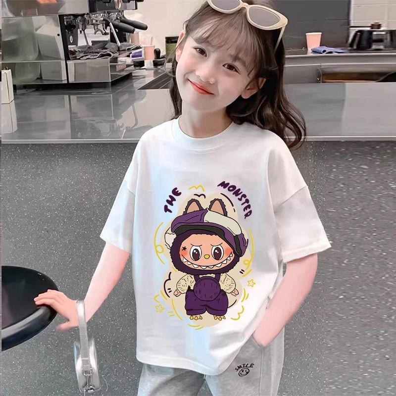 

Летняя мультяшная футболка labubut, футболка с коротким рукавом для девочек 100