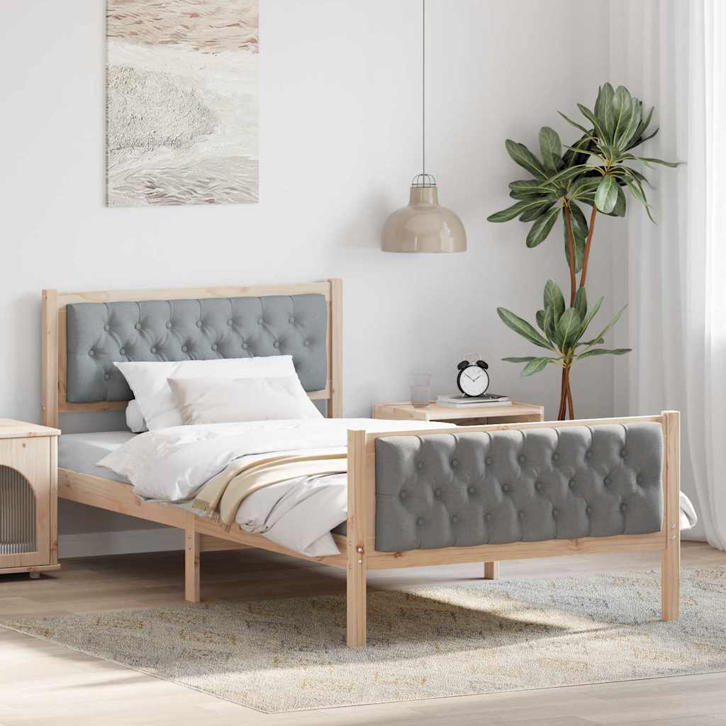 Bed Frame Light Grey 100 x 200 cm Solid Pine Wood