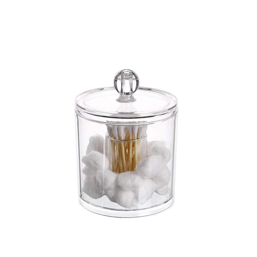 Bamboo Lid Acrylic Cotton Swab & Puff Storage Container