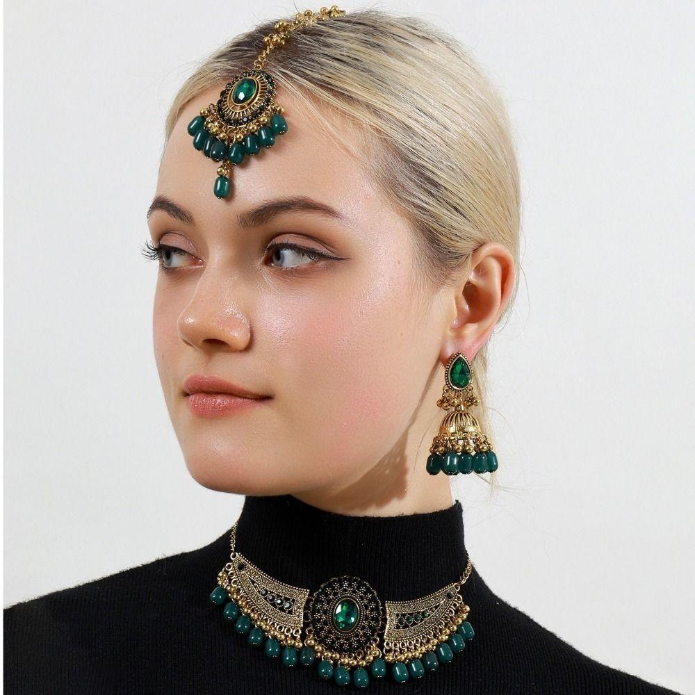 Indian Style Tassel Wings Shaped Jewelry Sets Shining Necklace Earrings Set Indian Bridal