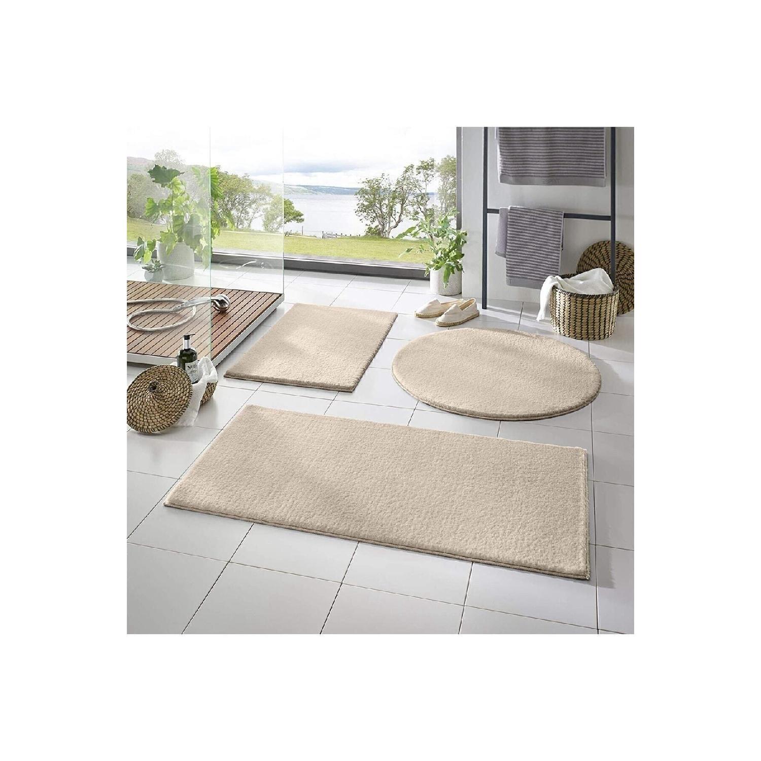 

Килимок для ванної кімнати з 3 предметів, плюшевий килим, набір сидінь для унітазу, бежевий 50x90-50x60--50x50(круглий)