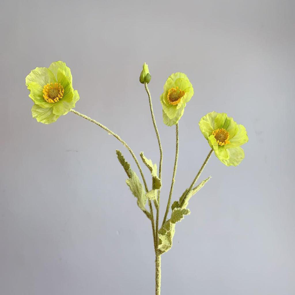 Silk Poppy Flower Flocking Simulation with 4 Heads for Decorative Photography