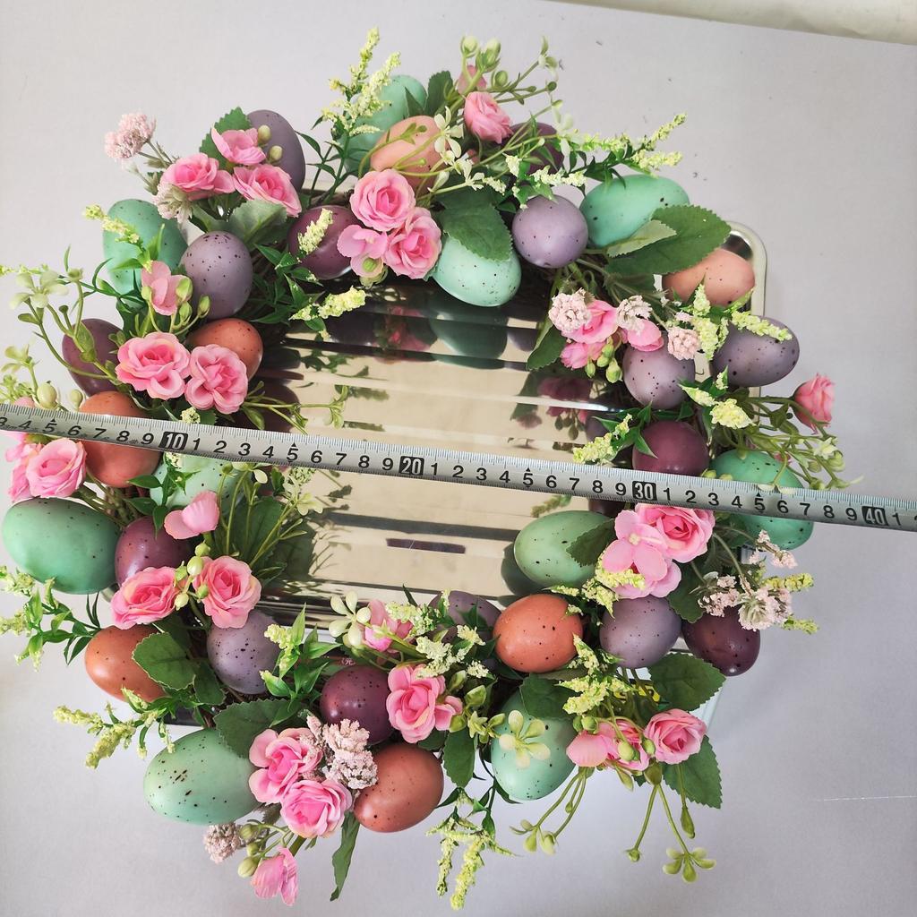 40*40cm Easter Egg Wreath, Artificial Flower Wreath, Spring Wisteria Wreath, Home Doorway Decoration