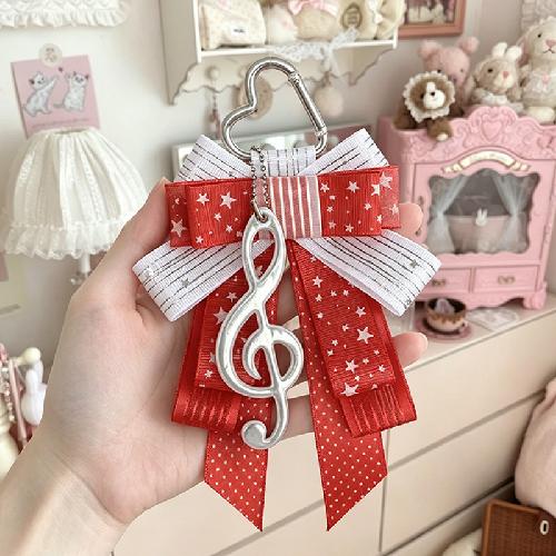Kawaii Cartoon Music Note Bow Ribbon Ita Bag Pendant Delicate Ins Handmade Key Holder for Schoolgirl Keychain Charm for Bag