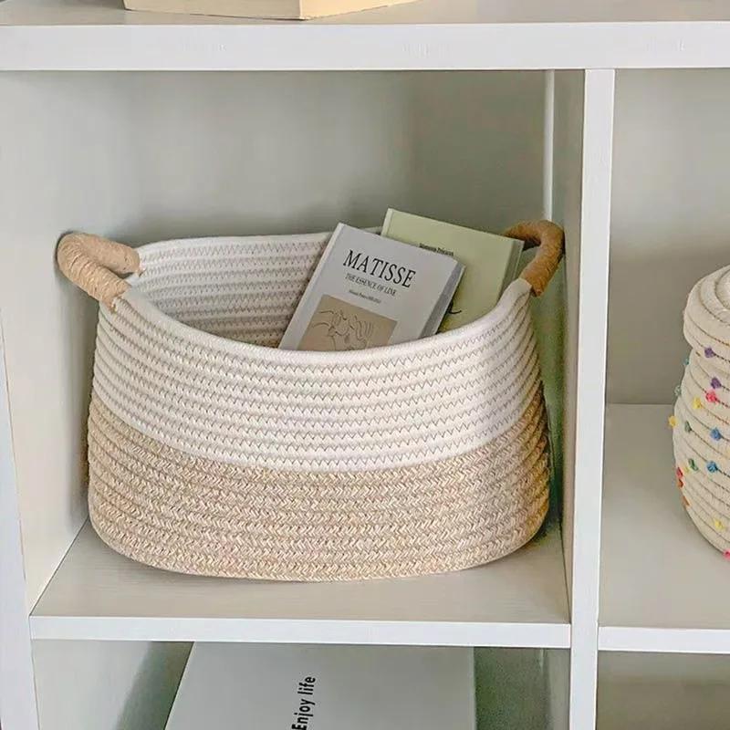 Rope Woven Baskets for Organizing Woven Rope Storage Basket Multifunctional Toy Basket for Desktop Nursery Offi Bathroom Books