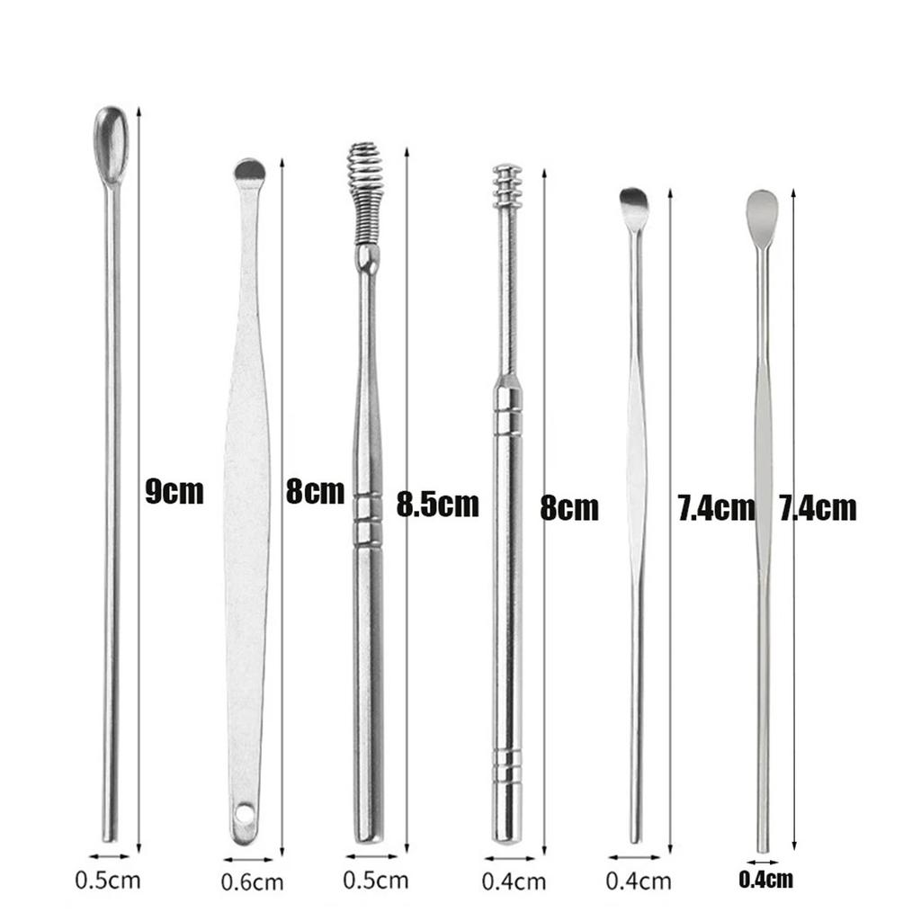 6PCS Stainless Steel Earpick Ear Cleaner Spoon Ear Care Cleaning Tool Earwax Removal Kit Ear Pick Vax Remover Cleanser Health