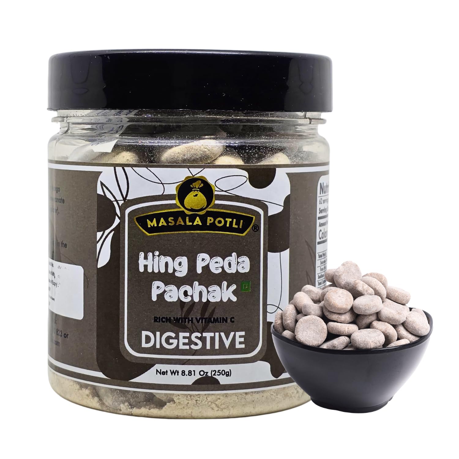 MASALA POTLI Hing Peda Goli - Pachak Churan - Mouth Freshener, Digestive, After-Meal Mukhwas | 250g Airtight Jar