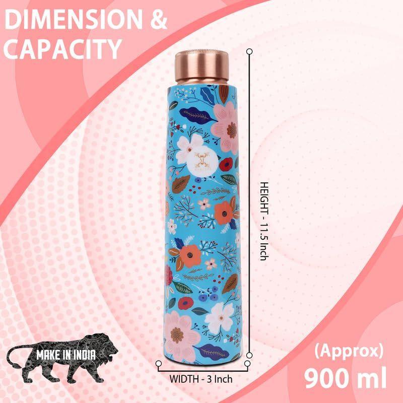 Copper Water Bottle - Joint Less, Leak Proof, Multi Colored Design Colored Design, Leakproof, Ideal for Active Lifestyles - (900ml)