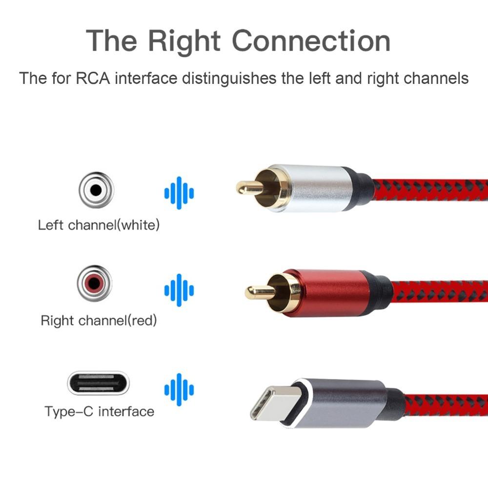

Plug and Play Type C Male to 2RCA Male Audio Cable Male to Male Y Splitter Cable Tablet 0.5m/1.6ft
