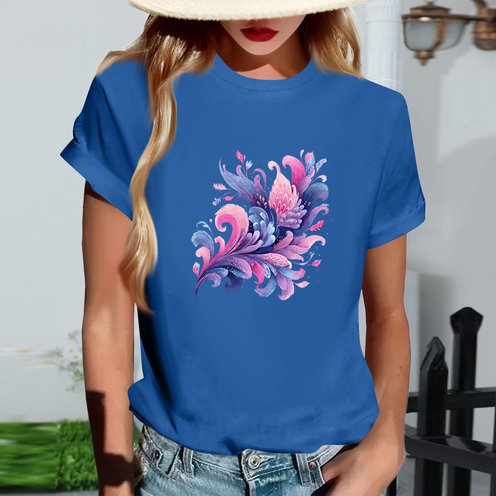 

Женская модная футболка с круглым вырезом, повседневная, с ретро-принтом, с короткими рукавами S синий