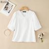ZANZEA Blusa Casual da Donna a Maniche Corte con Patchwork di Pizzo e Scollo a V