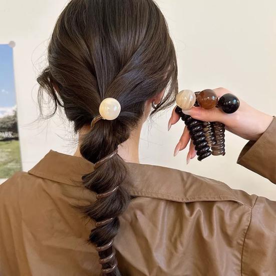 2Pcs Hair Tie for Women, Spiral Design Hair Bands, Thick Elastic Hair Ropes for Ponytails Buns, No Pulling or Snagging Large Bead Hair Tie