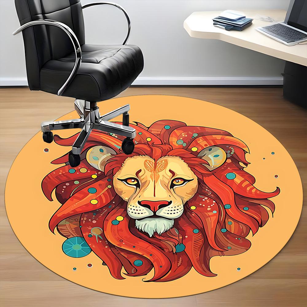 1pc Lion King Office Round Area Rug, Mat Suitable For Office, Under Office Chairs Bedroom Living Room Home Decor, Room Deco
