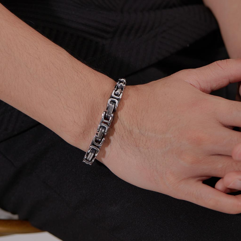 Bijoux Rétro Vieux Acier Titane Personnalisé Acier Inoxydable Chaîne Carrée à Perles Bracelet Homme