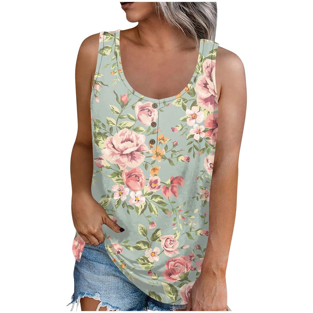 Frauen Sommer Ärmellose Casual Floral Gedruckt O-ansatz T-Shirt Tops Bluse