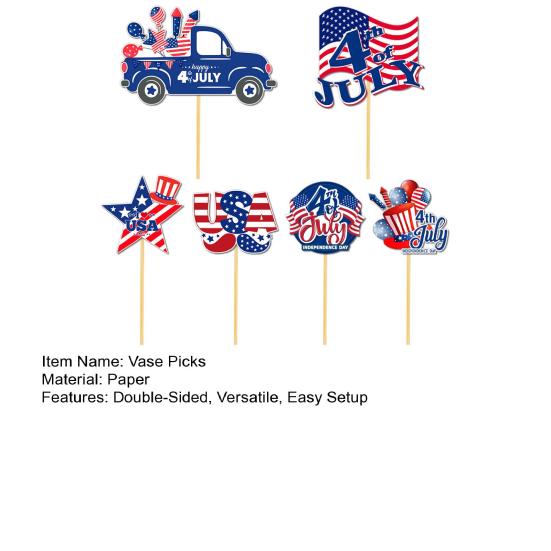 Yousheng 6Pcs Patriotic Vase Picks for 4th of July, Red White Blue DIY Flower Arrangement, Independence Day Table Centerpiece Party