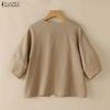 ZANZEA Womens Casual Open Front Loose 3/4 Sleeve Thin Cardigan Blouse