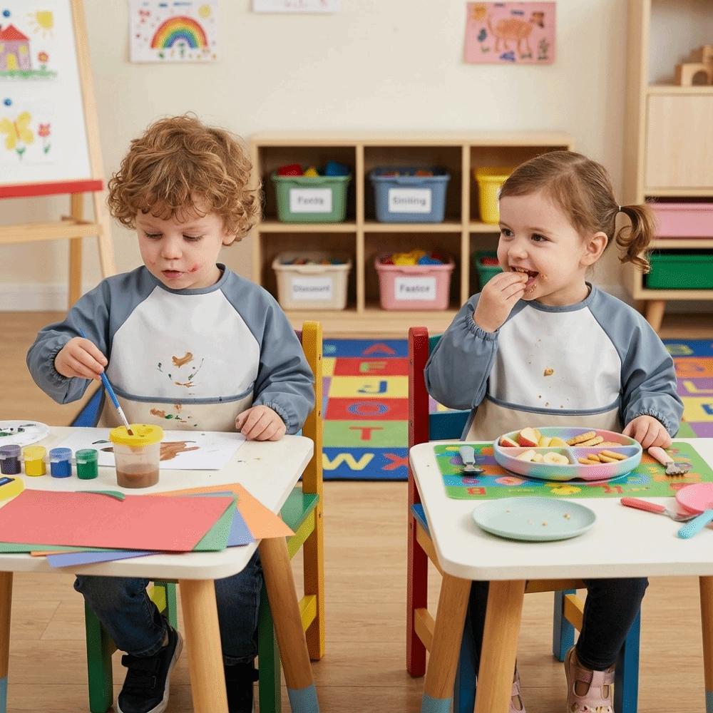 Waterproof Long Sleeve Bib Soft Children PU Bibs Quick-Dry Toddlers Feeding Apron Infant Use