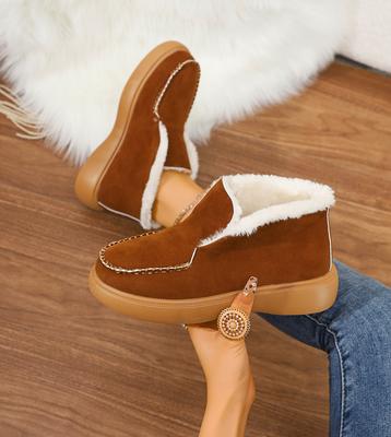 Damen Outdoor Ballerinas Schneestiefel 2024 Neu Winter Warm Trend Verdickte Plüsch Stiefeletten Lässig Bequem Slipper