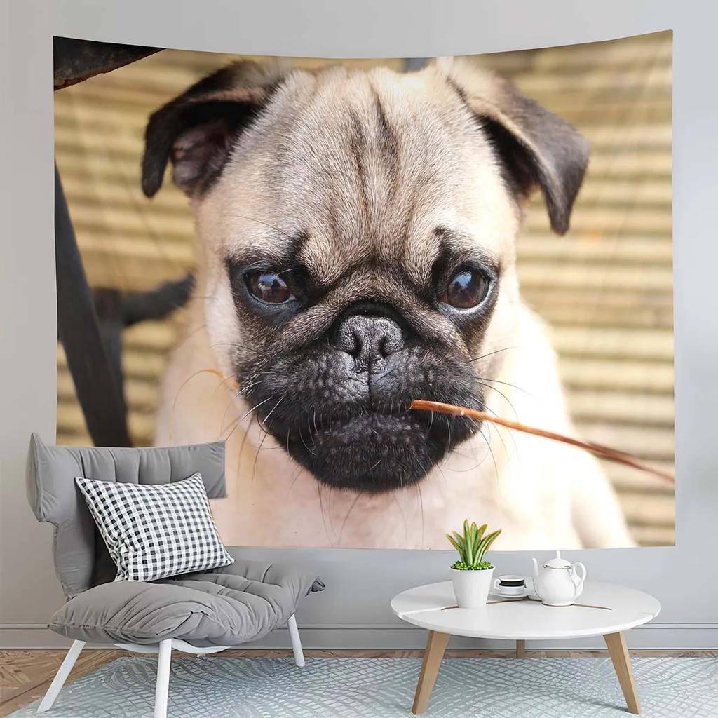 Cute Animals Pet Pug Dog Decor Tapestry for Backdrop Creativity Bedroom Dorm Living Room Modern Decor Wall Hanging Tapestries