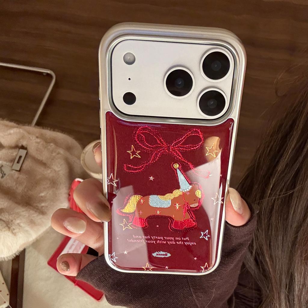 Electroplated Gilt Pony Iphone17promax Mobile Phone Case 13 Festive Red 16 Apple 17 and Other Models